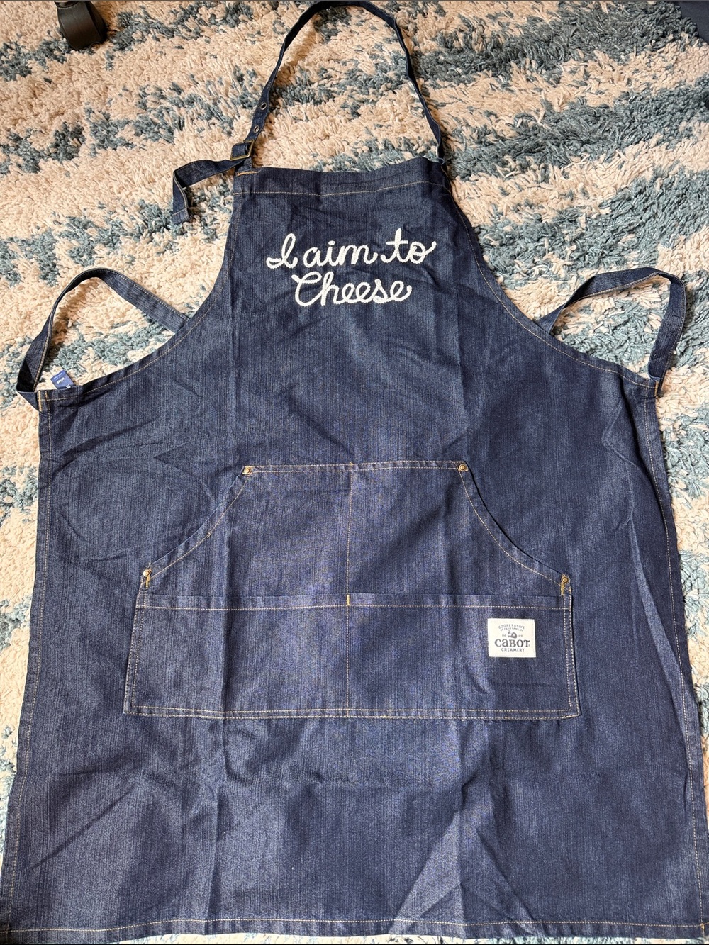 Denim-Style Apron with "I Aim to Cheese" Embroidery